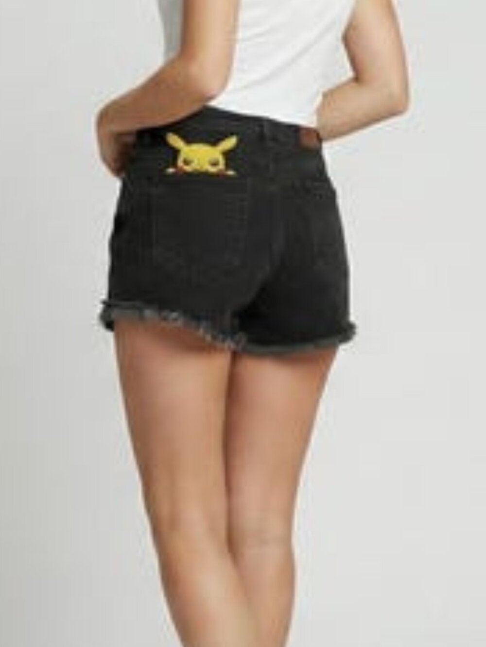 Silk & Lace Anime Pikachu Embroidered Denim Cutoff Shorts - Picture 7 of 7
